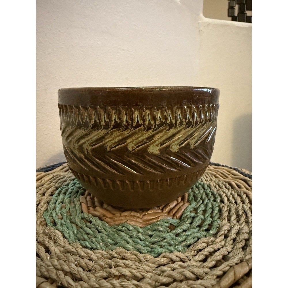 Vintage Brown Glazed Textured Ceramic Planter Pot 4" tall